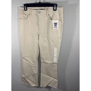 Code Bleu Luxe Lift Demi Boot-Y Pinstripe Jeans Cream Navy Size 8 NEW